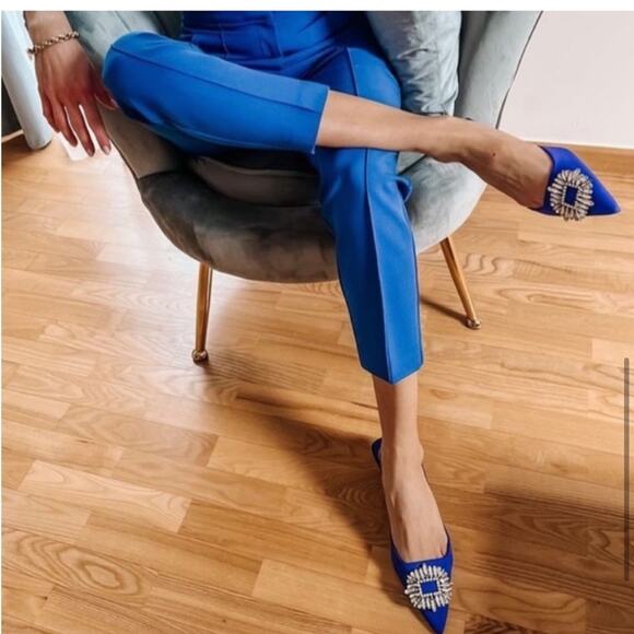 Zara Blue SHIMMERY MID-HEEL SLINGBACK SHOES Size 5 - Picture 6 of 13